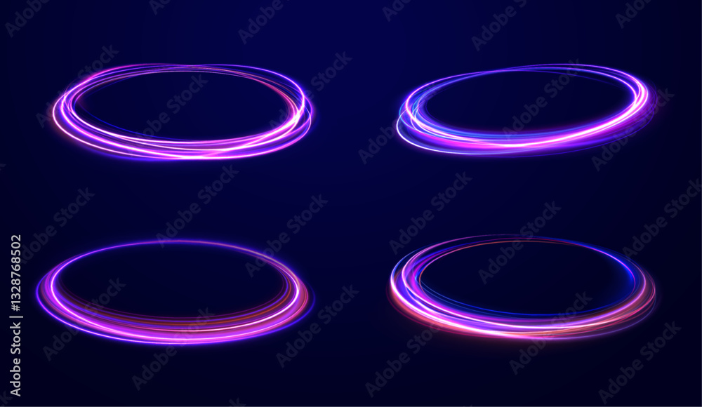 Wall mural ethereal light portals: a mesmerizing array of vibrant neon ovals and swirling energy loops that res