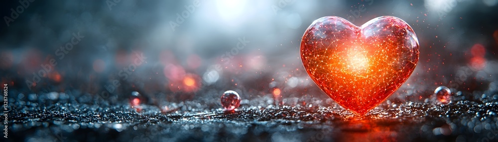 Poster symbolic quantum computer surrounded by glowing entangled particles representing the heart of the qu