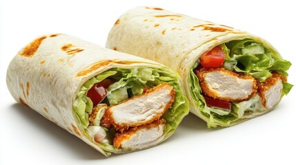 Burrito filled with seasoned meat lettuce and other fresh ingredients on a wooden table