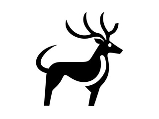 Powerful Deer Silhouette Logo Design for Branding ,This bold, black silhouette of a deer head with large antlers is set within a circle, creating a strong, impactful graphic.