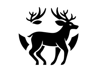 Powerful Deer Silhouette Logo Design for Branding ,This bold, black silhouette of a deer head with large antlers is set within a circle, creating a strong, impactful graphic.