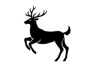 Obraz premium Powerful Deer Silhouette Logo Design for Branding ,This bold, black silhouette of a deer head with large antlers is set within a circle, creating a strong, impactful graphic.