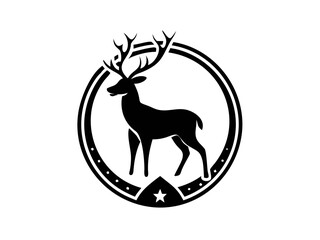 Powerful Deer Silhouette Logo Design for Branding ,This bold, black silhouette of a deer head with large antlers is set within a circle, creating a strong, impactful graphic.