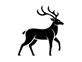 Powerful Deer Silhouette Logo Design for Branding ,This bold, black silhouette of a deer head with large antlers is set within a circle, creating a strong, impactful graphic.