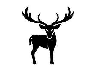 Powerful Deer Silhouette Logo Design for Branding ,This bold, black silhouette of a deer head with large antlers is set within a circle, creating a strong, impactful graphic.