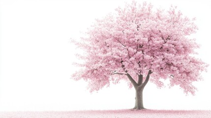 Obraz premium Pink tree with vibrant leaves scattered on the ground in a natural outdoor setting during autumn season