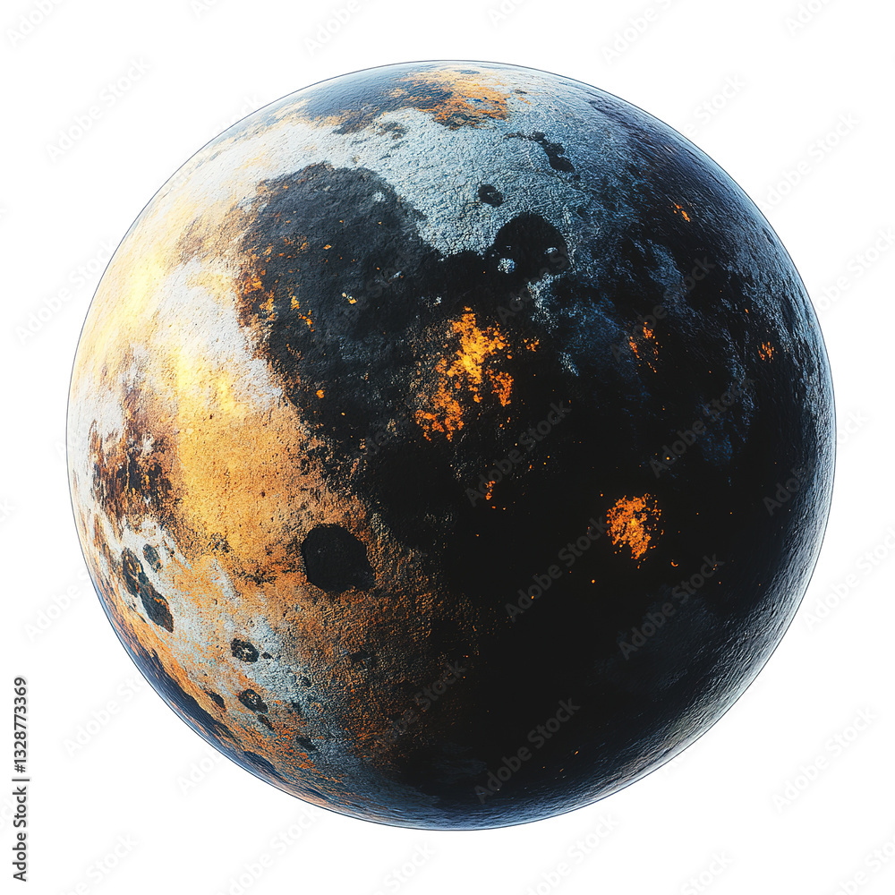 Wall mural this image depicts a cosmic planet with multiple colors and cratered surface against a black backgro