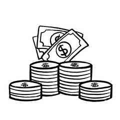 Minimalist Line Art Illustration of Money Saving – Finance, Budget Management, and Financial Planning