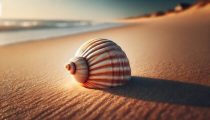 a single perfect seashell on a sandy beach