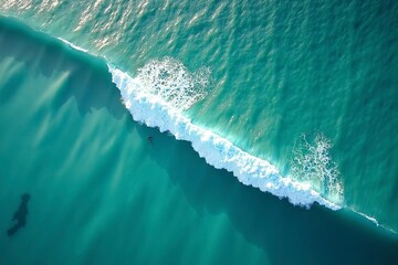 Turquoise ocean waves from above, a serene seascape of calm and beauty.