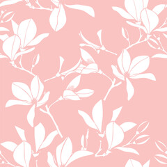 Tropical magnolia flowers branch. Beautiful pink line illustration. Seamless pattern. © Виктор Фесюк