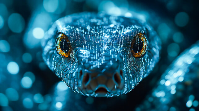 A computer screen displaying python code with a digital snake, symbolizing python programming for data engineering