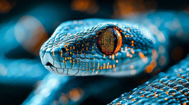A computer screen displaying python code with a digital snake, symbolizing python programming for data engineering
