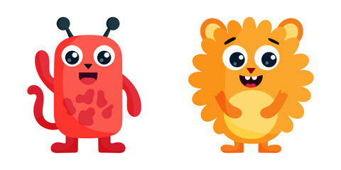 Funny cartoon monster character. Kids cartoon character design for poster, baby products logo and packaging design.