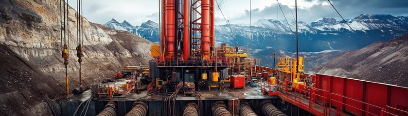 Naklejka premium Modern drilling operation showcasing advanced technology and equipment in a dynamic industrial environment.