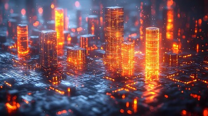 Fototapeta premium Futuristic Cityscape Glowing with Quantum Internet Pathways Illuminated by Streams of Light