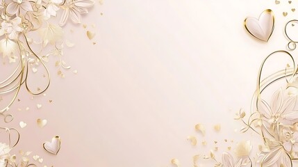 Decorative floral elements and hearts are displayed on a soft pink background