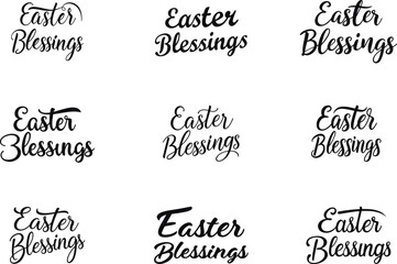 Easter Blessings Typography Vector Set – Elegant Handwritten and Script Fonts for Holiday Designs