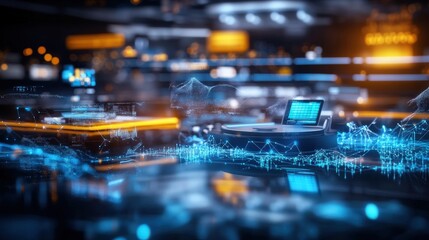 Fototapeta premium Digital data visualization in a high-tech environment futuristic workspace abstract content sci-fi setting macro view innovation concept