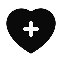 Obraz premium black heart plus icon for hospital care and medical services - flat icon for apps and websites 