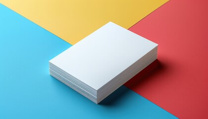 A stack of white papers is on a colorful background
