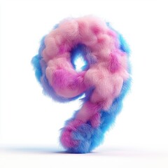 Number 9 with a fluffy cotton candy texture, isolated on a pure white background