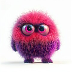 Fototapeta premium Pink and purple monster with shiny metallic fur, isolated on clear white background