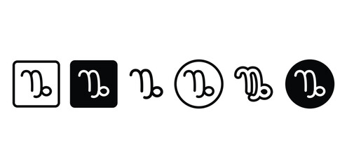 Capricorn Zodiac Symbol Icons Black and White Color Vector Design Illustration 