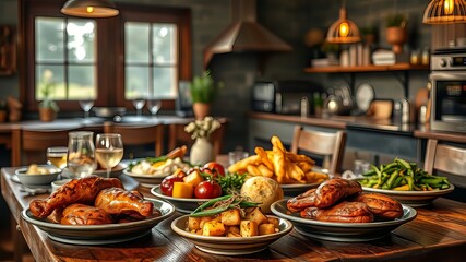 Fototapeta premium Vibrant Kitchen Restaurant Food - AI Photorealistic Feast