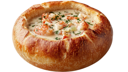 A lobster chowder in a bread bowl