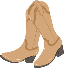 Illustration of a pair of brown cowboy boots with heels, featuring a classic western design, perfect for fashion, rodeo, or country themes