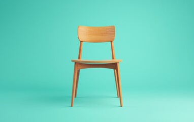 Fototapeta premium Wooden dining chair, on a pastel green background