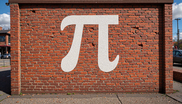Graffiti of pi symbol on red brick wall