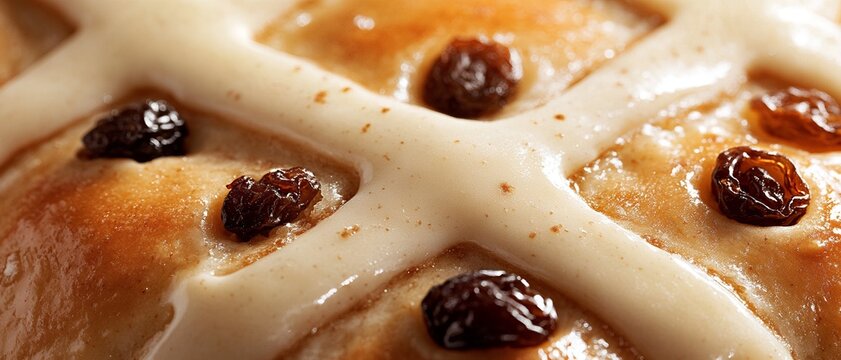 Delicious Sweet Hot Cross Buns Easter Bread Glaze Raisins food baked icing brown yummy - Powered by Adobe