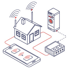 IoT Devices Network Showing Data Transmission. Perfect for: Smart technology industry, Home automation, Industrial IoT