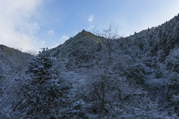 Winter, snowy mountains, looks very cold
