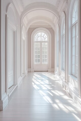 Elegant White Hallway with Arches and Windows