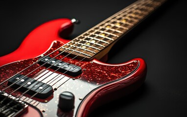 Obraz premium Vibrant Red Electric Guitar With Glossy Finish and Impeccable Detail