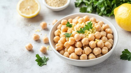 Organic quinoa and chickpeas with parsley and lemon zest