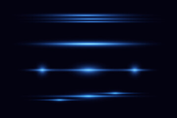 Collection of blue horizontal highlights. Glowing stripes on a dark background.Vector illustration.EPS 10.