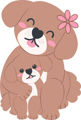 Obraz premium Mother's Day dog mom and baby cub cartoon illustration in flat design with love and warmth
