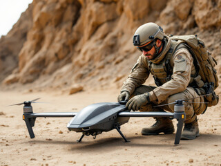 A soldier prepares a drone to fulfill an important mission