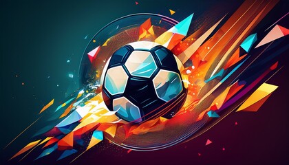 A creative football championship poster with bold abstract geometric shapes, dynamic motion effects, and vibrant colors, capturing the energy and excitement of the big game