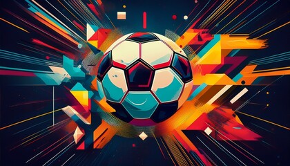 A creative football championship poster with bold abstract geometric shapes, dynamic motion effects, and vibrant colors, capturing the energy and excitement of the big game