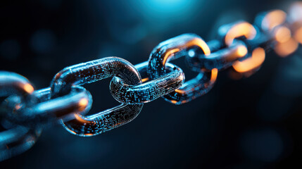 High tech digital chain representing connectivity and security in technology