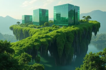 Fototapeta premium Floating Eco-City Above the Clouds with Solar Sky Bridges