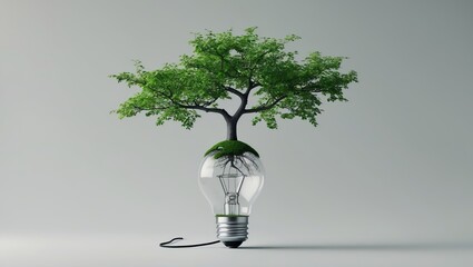 Innovative concept of renewable energy with a tree growing from a light bulb in a modern design setting