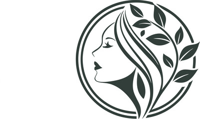 Circular Nature Frame Female Face - Stylized Eco Illustration