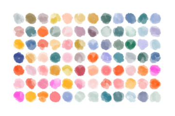 Set of colorful watercolor hand painted different shapes, stains, circles, blobs isolated on white background. Vector elements for design