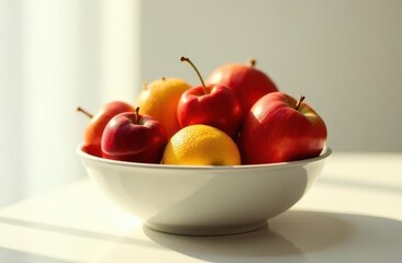 Bowl filled with vibrant apples and a lemon captures simplicity and freshness